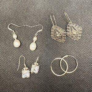 Elegant Silver and Pearl Earring Set